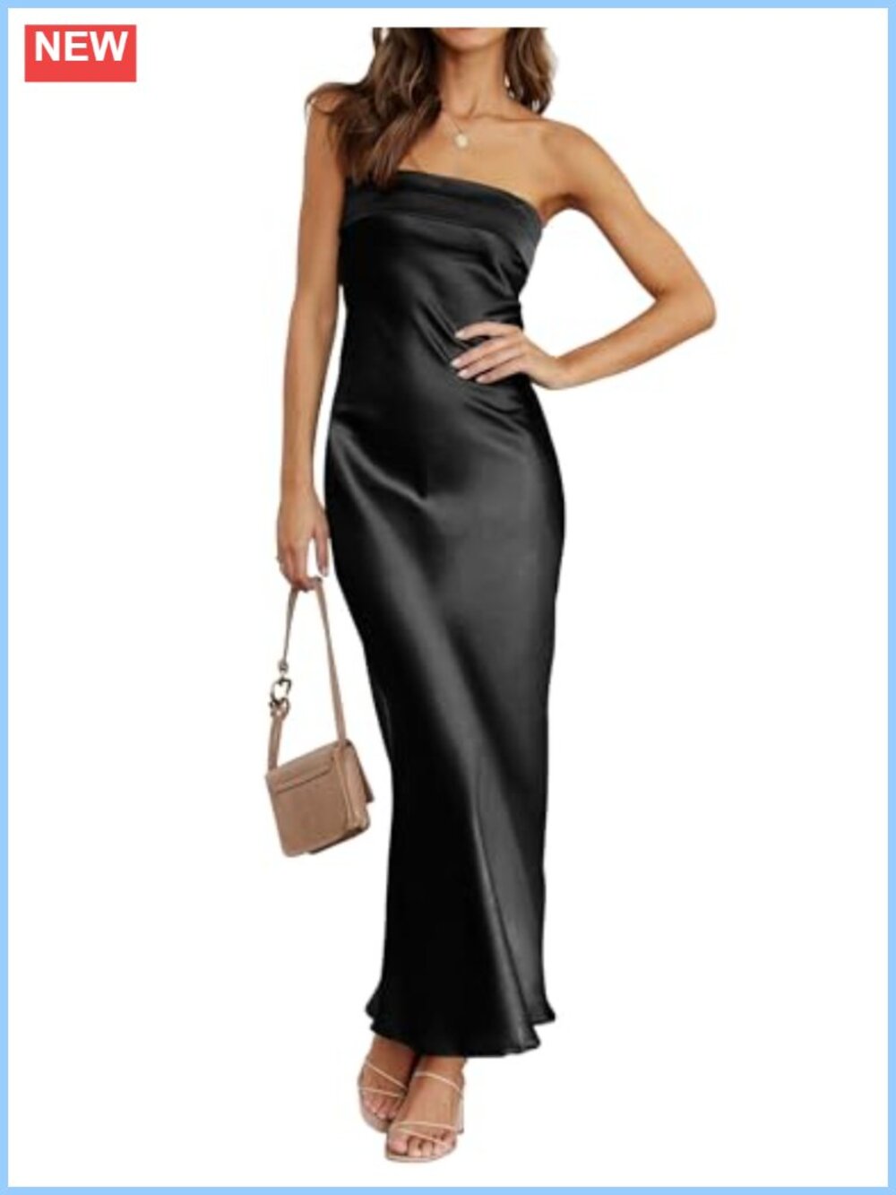 Satin Strapless Bodycon Maxi Dress Backless Wedding Guest Formal